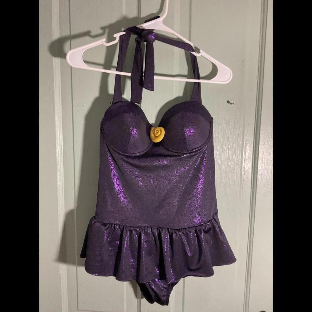 Disney's Little Mermaid Shimmer Ursula Swimsuit  With Shell Detail Small NWT